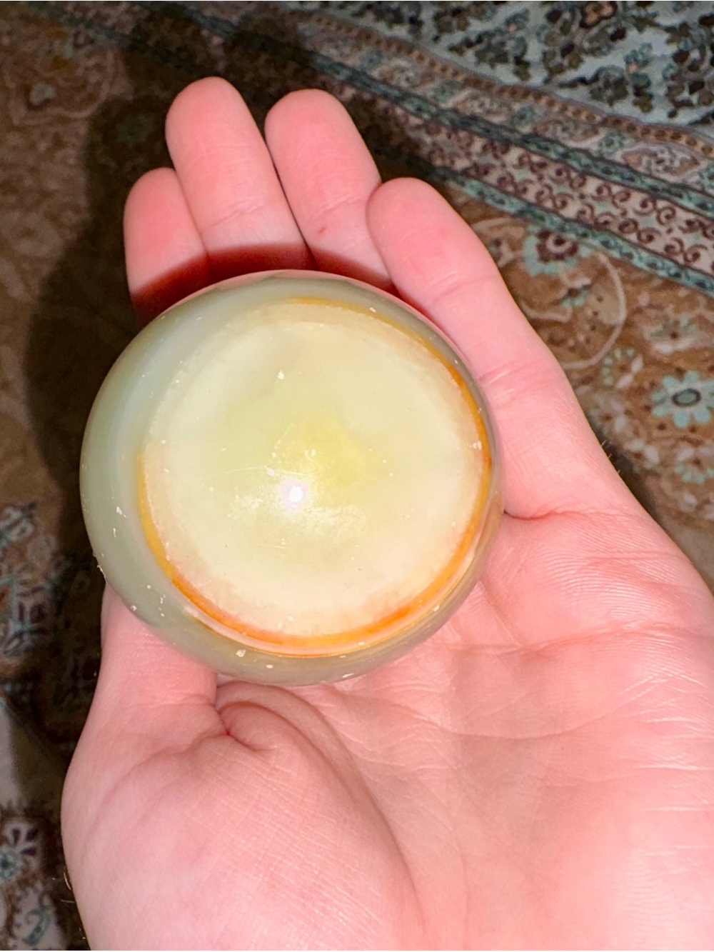 Handheld Decorative Stone Sphere — Cream & Yellow Accent